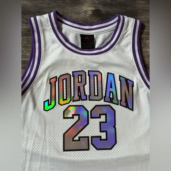 💎 Nike Jordan 23 Purple Venom Iridescent Basketball Jersey M 10-12y 💎 - Picture 2 of 4